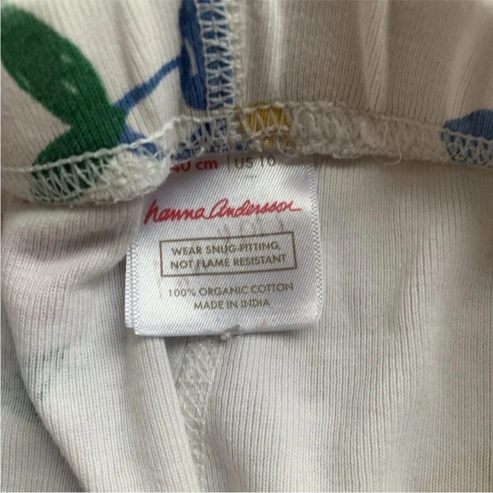 Hanna Andersson Pajama Set Top & Bottom Girls Size 10 Cotton pjs Ivory Cherries